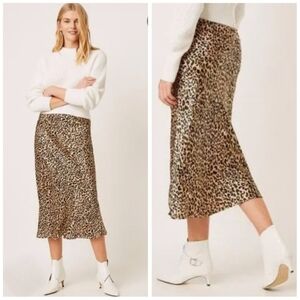 French Connection Sequin Slip Midi Skirt Brown Tan